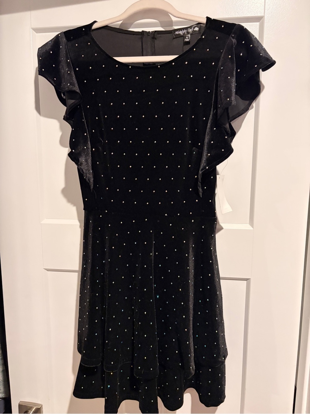 NWT Midnight Doll Womens Small Black Velvet Dress with Sparkle Studs